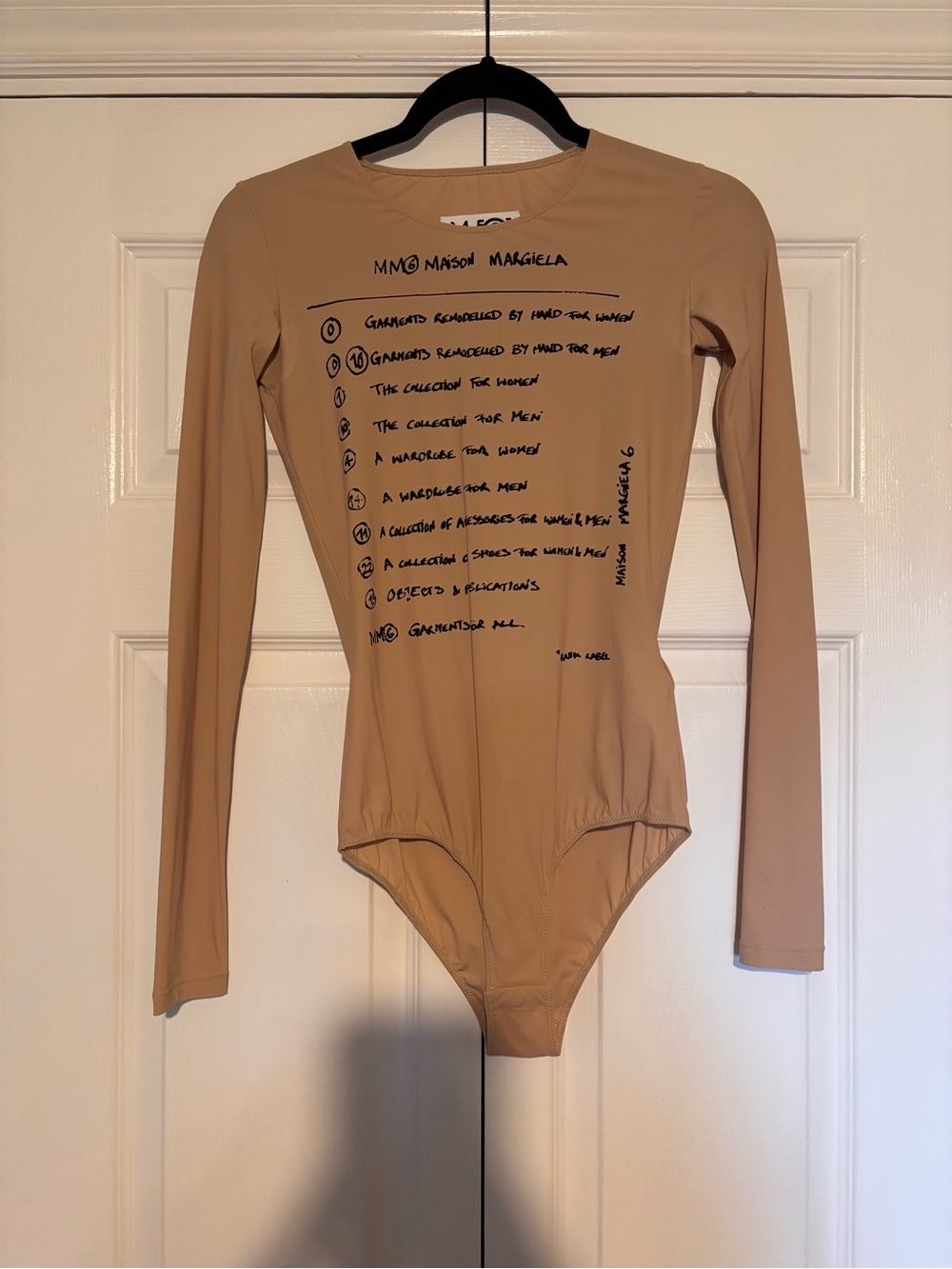 MM6 Maison Martin Margiela Tan Long-Sleeve Script One-Piece bodysuit